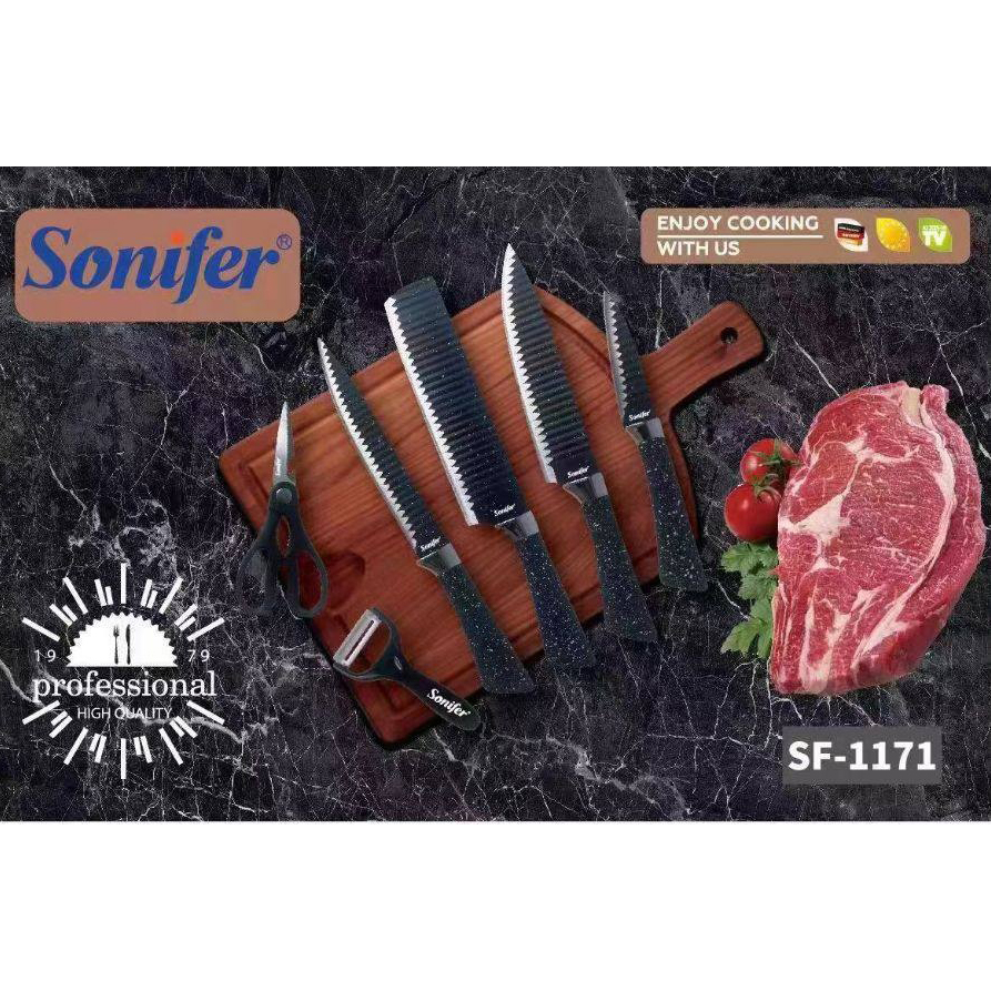 Sonifer SF-1171 Professional Mətbəx Bıçaq Dəsti – 6 Parça, Qranit Örtüklü və Erqonomik Dizayn